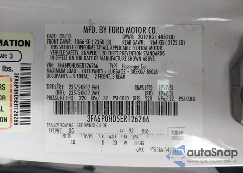 2014 Ford Fusion Se из США, поврежденный, VIN 3FA6P0HD5ER126266
